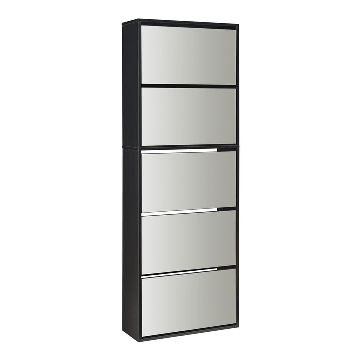 Riverstone-5 Tier Mirror Shoe Cabinet - Black - Finery