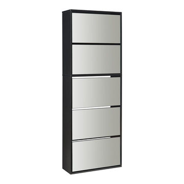 Riverstone-5 Tier Mirror Shoe Cabinet - Black - Finery