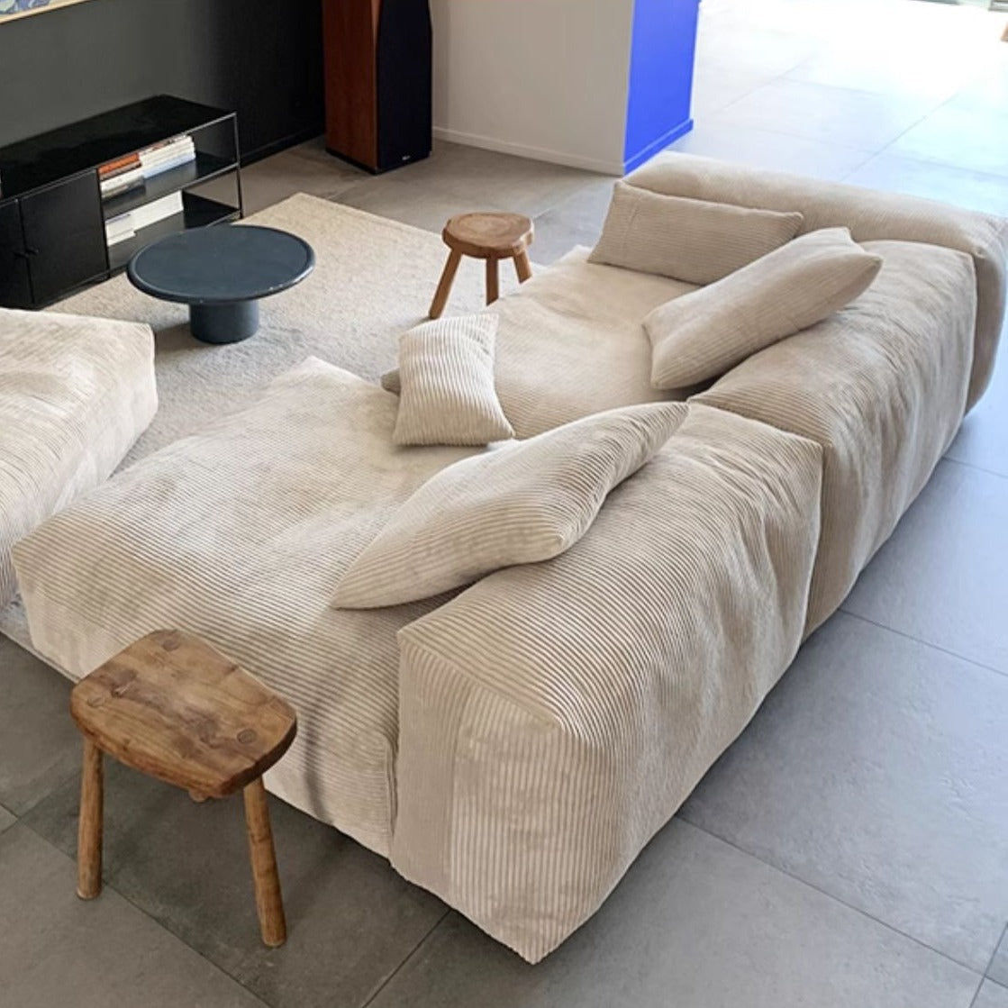 Corduroy Modular Wide Seat Chaise Sofa Block - Beige