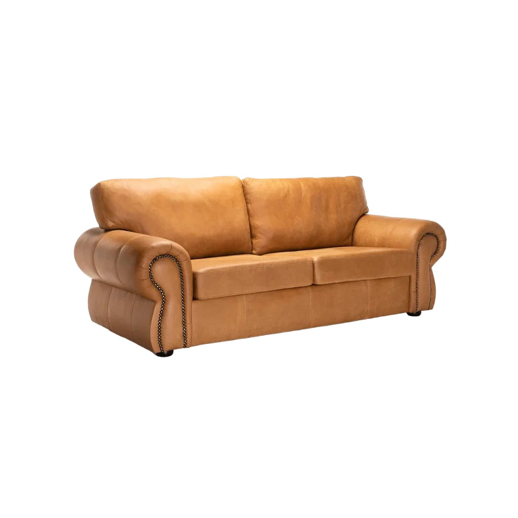 Vividitto - Mfuzo Genuine Leather 3 Seater Couch - Pecan