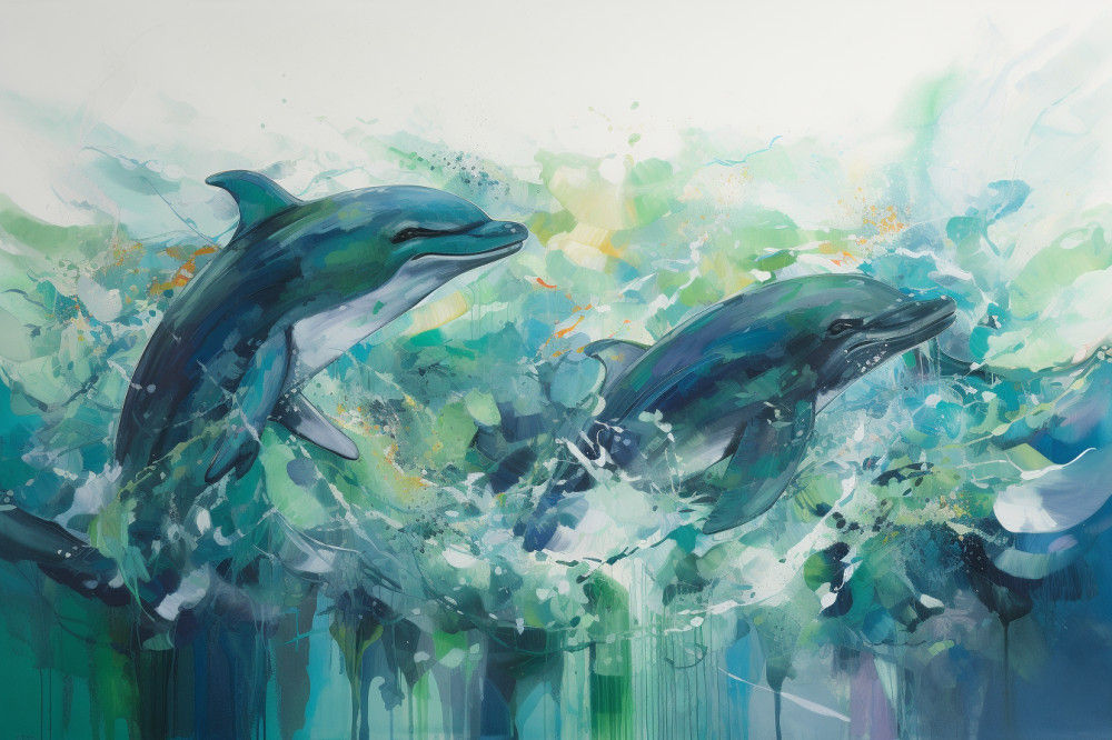 Canvas Wall Art - Dynamic Brushstrokes Shades Green Blue  - A1123 - [120 x 80 cm]