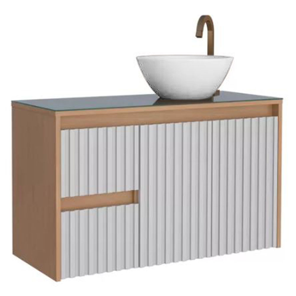 Sakura Glass Top Vanity Basin With Cuia Basin- Off White/White