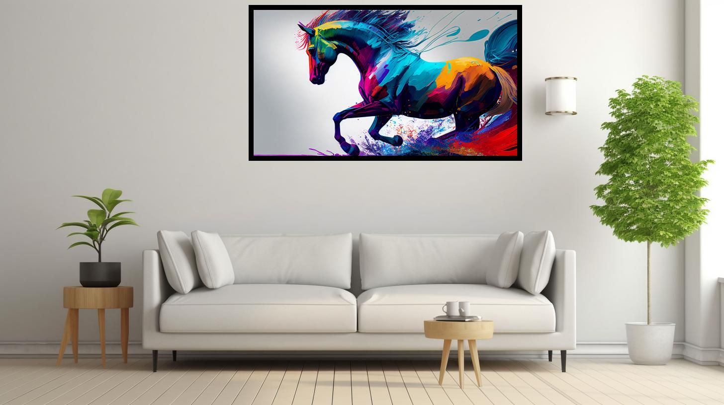 Canvas Wall Art - Colourful Horse Painting - B1587 [120 x 80 cm]