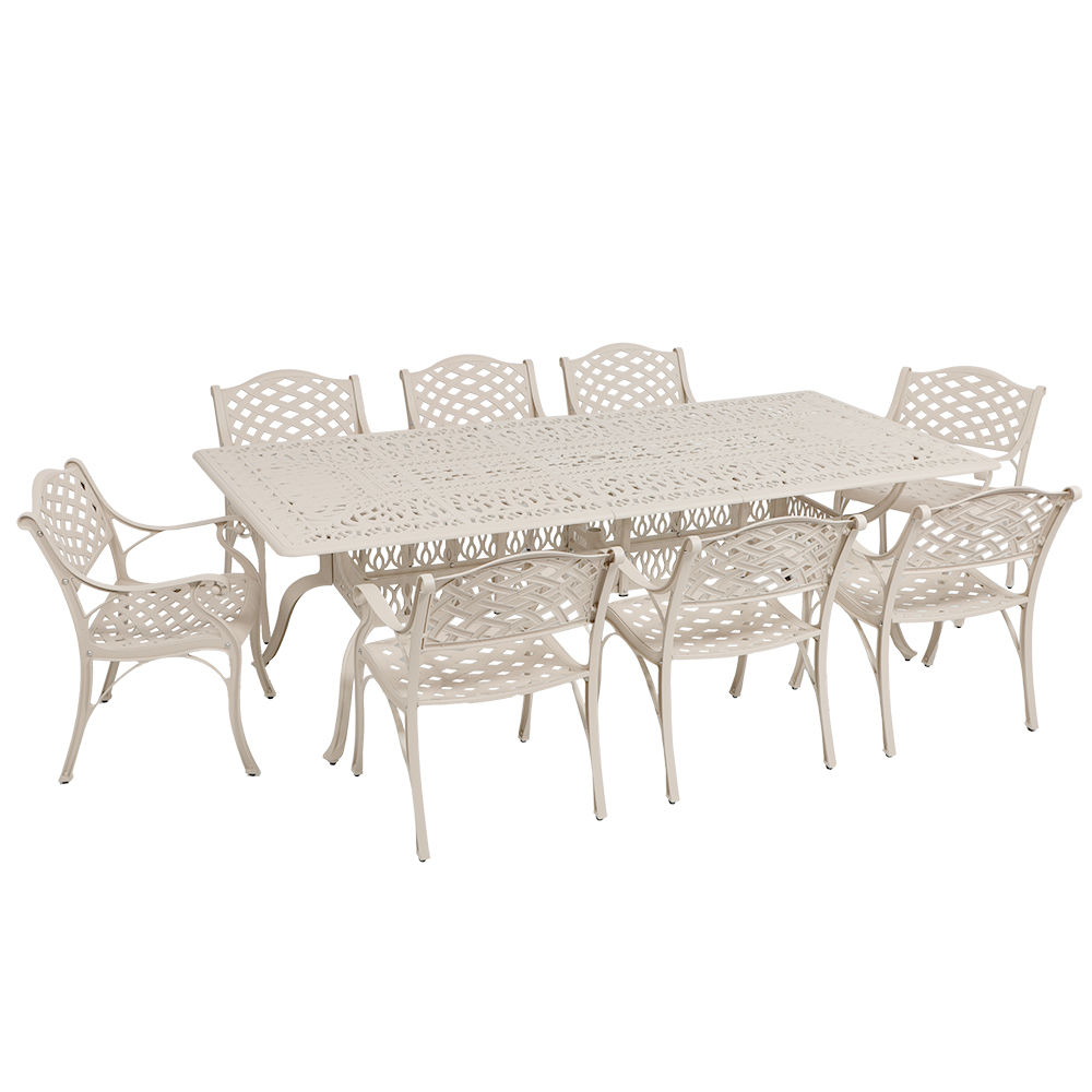 8 Seater - Lattice Aluminium Patio Set / Garden Furniture / Outdoor Dining Set    (8 Lattice Chairs with 240cm x 110cm Rectangular Elizabeth Table) - SAND