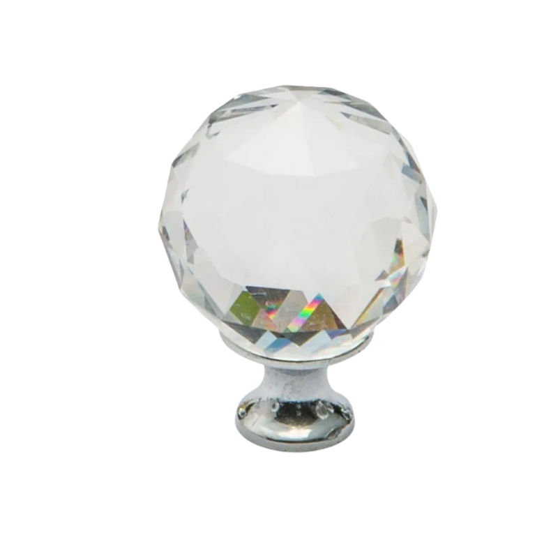Knob, Crystal, Satin Chrome Base, 25mm