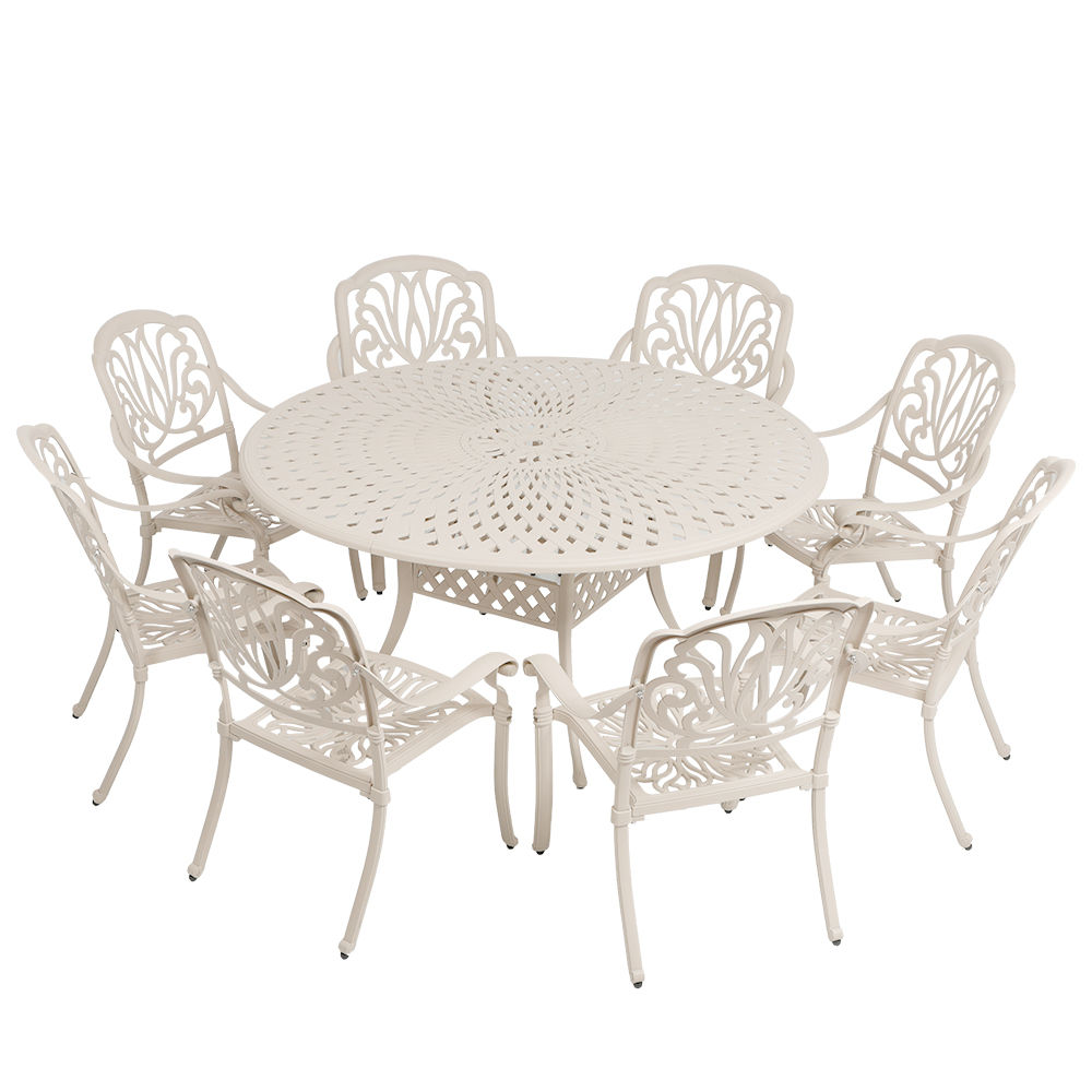 8 Seater - Lisa Aluminium Patio Set / Garden Furniture / Outdoor Dining Set     (8 Lisa Chairs with 240cm x 110cm Rectangular Elizabeth Table) - SAND