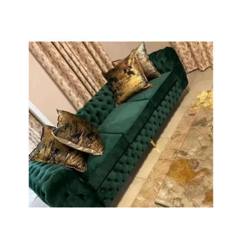 Luxurious Green Velvet Sofa with Buttoned Back