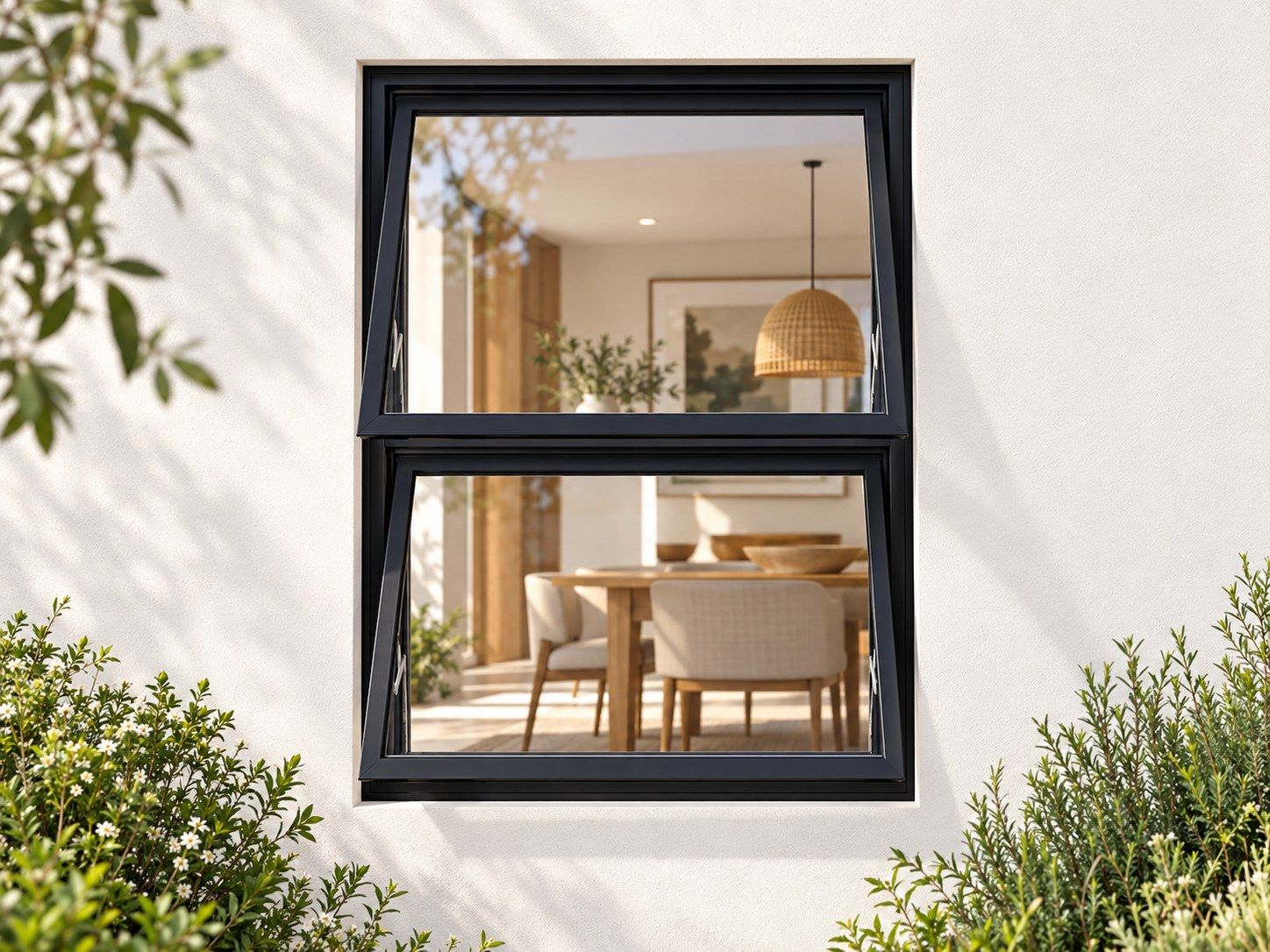 Kenzo Premium Top-Hung Aluminium Window - Black, 900 1200 mm, Two Stacked Openers, Clear Glass
