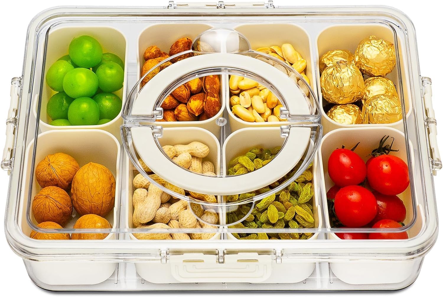 Clear Divided Serving Tray Dish With Lid and Handle Snackle Box Container