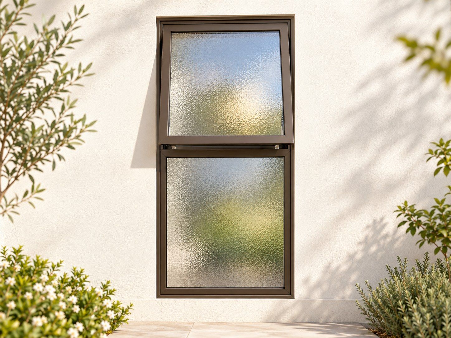 Kenzo Premium Top-Hung Aluminium Window - Bronze, 600 1200 mm, Upper Opener with Fixed Lower Pane, Obscure Safety Glass