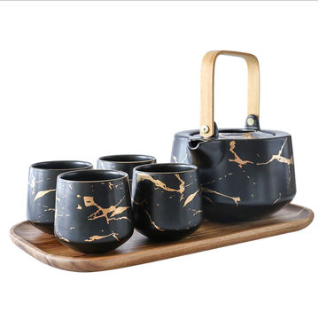 Nicolson Russell Kintsukuroi Black Teapot & Cups Set