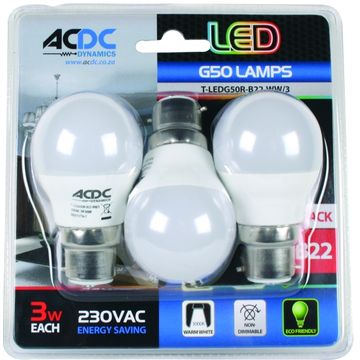 230VAC Warm White LED Golf Ball Lamp 3W B22 /3 Pack