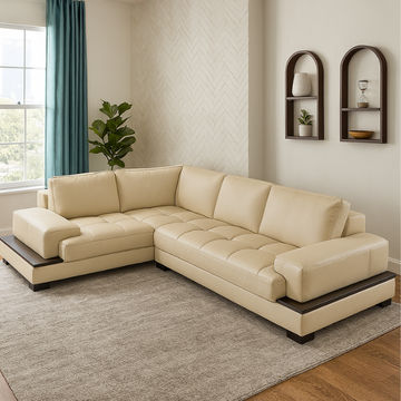 Chanel L Shape Corner Sofa -PU Light Beige