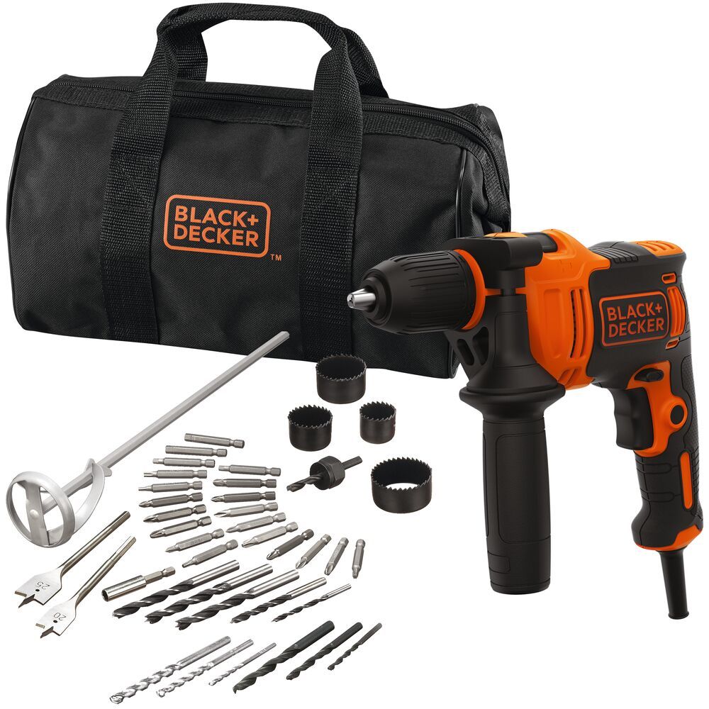 Black & Decker 13mm 710W Hammer drill keyless chuck, 40 pcs accs soft bag | BEH710SA40-QS