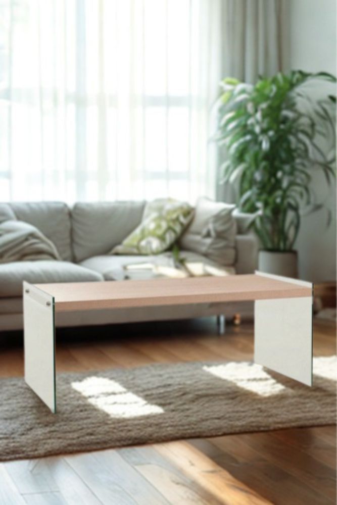 Wood & Glass Coffee Table – Modern Center Table for Contemporary Living Rooms