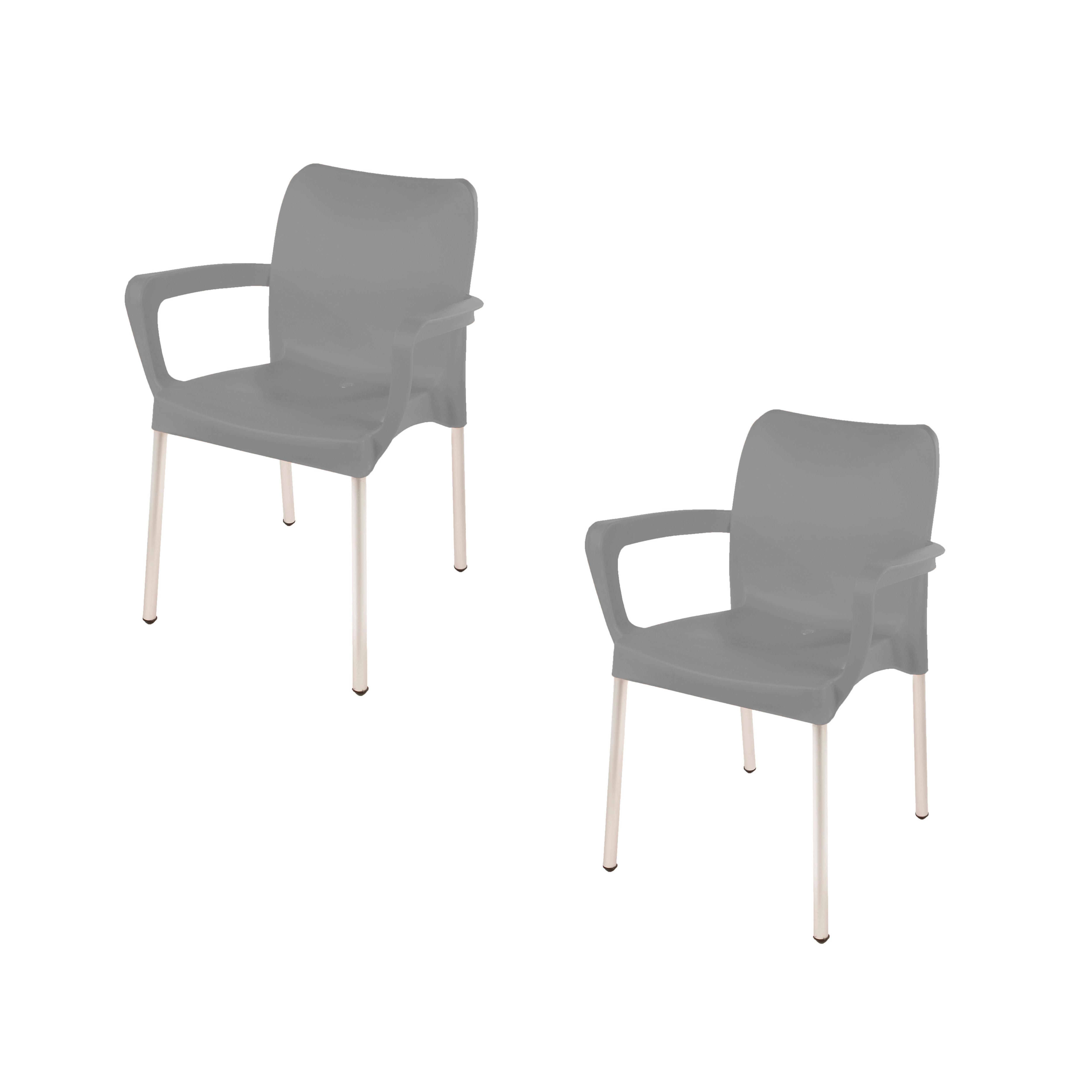 Heavy Duty Plastic Stacking Chair – Bistro Design with Armrests - Kalahari Grey - Set of 2
