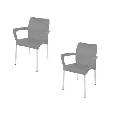 Heavy Duty Plastic Stacking Chair – Bistro Design with Armrests - Kalahari Grey - Set of 2