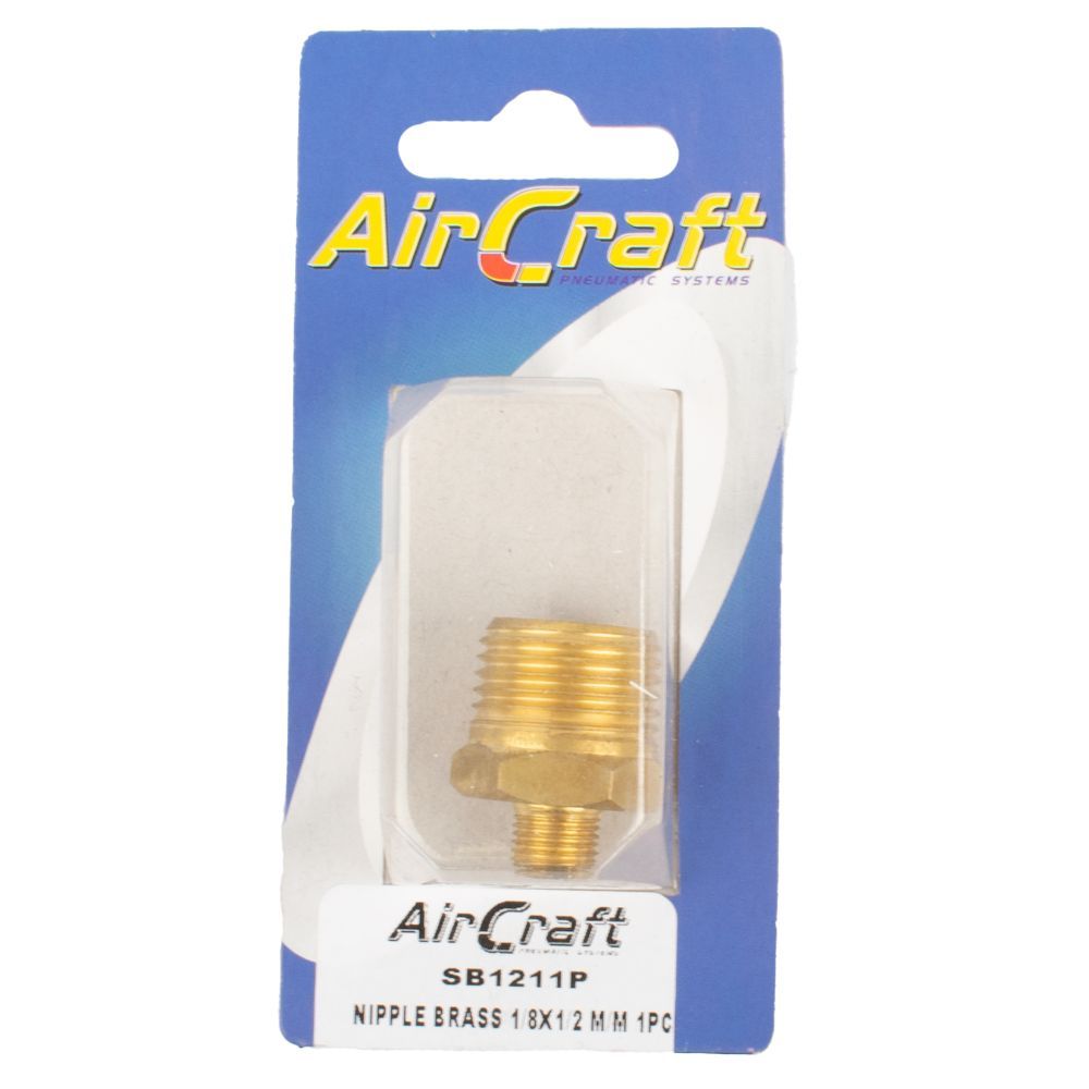 AirCraft - Nipple Brass 1/8 x 1/2 M/M 1 Piece Pack - 2 Pack