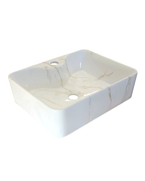 Square Table Top Basin – White Marble