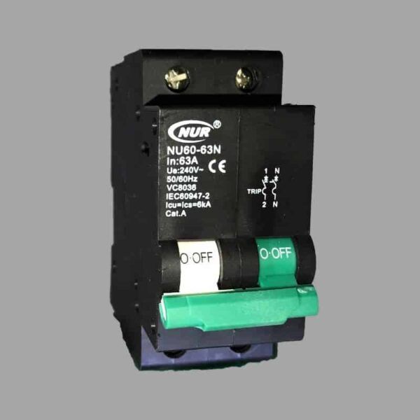 MINI RAIL 63A 2P ISOLATOR BREAKER GREEN/WHITE
