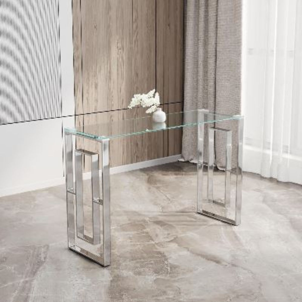Sara Console Table Stainless Steel Glass-Silver