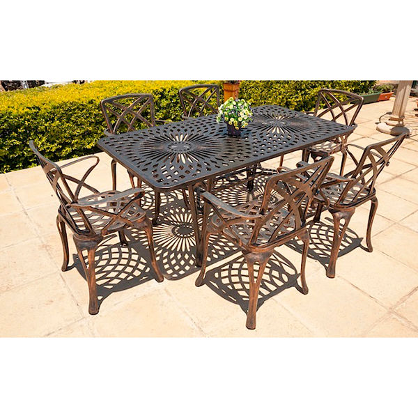 Ageless & Beautiful!   6 Seater Cast Aluminium Patio Furniture Set / Garden Furniture Set / Outdoor Furniture Set - 6 x Small Rainbow Chairs with  85cm x 157cm Rectangular King Diamond Table