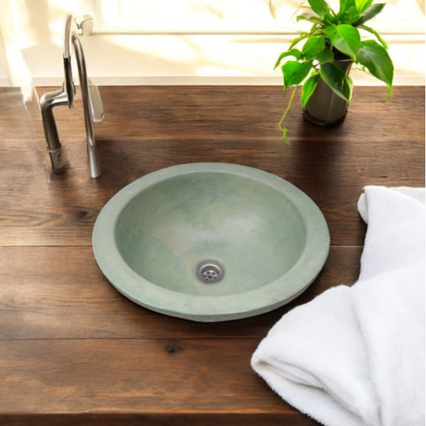 Green Bespoke Round Concrete Drop-In Sink 43x43x15cm