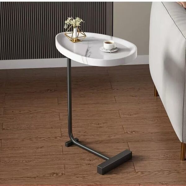 Rustic industrial C shaped sofa side table with metal frame