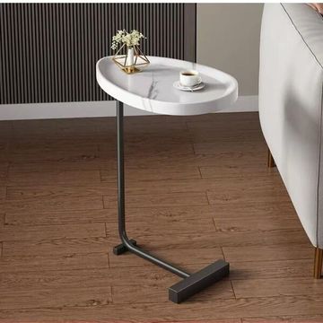 Rustic industrial C shaped sofa side table with metal frame