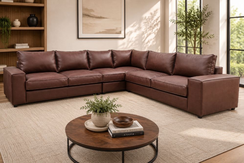 Tach Luxure -Amsterdam Leather Couch -Brown Right Sided