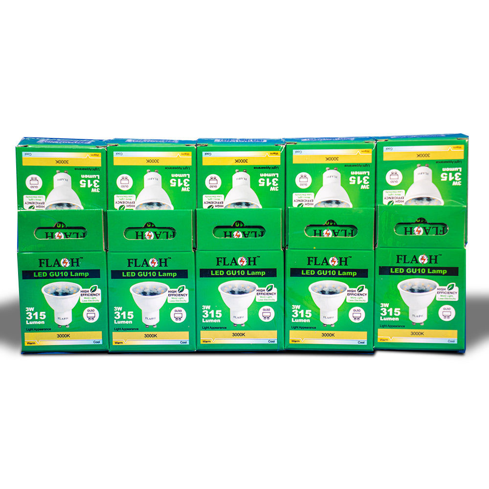 FLASH High-Efficiency 3W LED GU10 Lamp 120D (10 Pack) 3000K