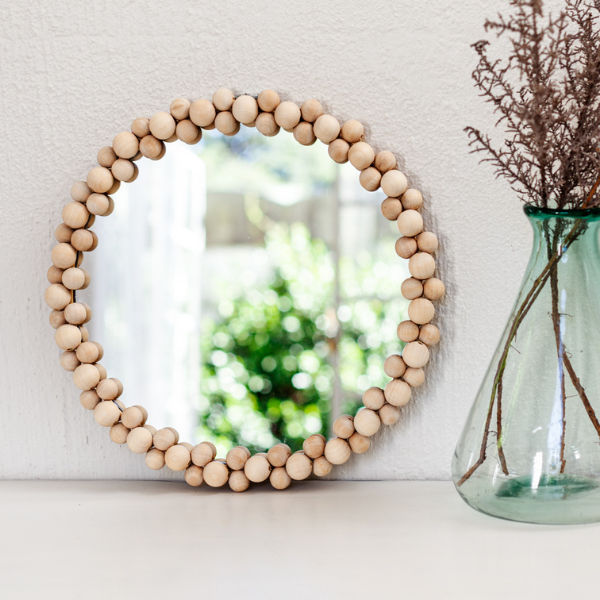 Beaded Aura Circle Mirror – Natural - 30cm
