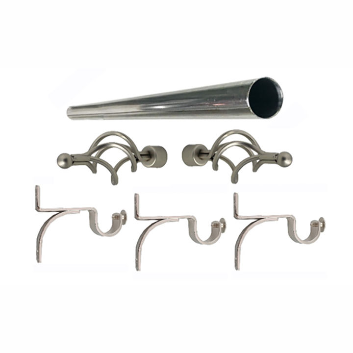Matoc 25mm Single Curtain Pole Set - Silver - Basket Finials - 3.5m