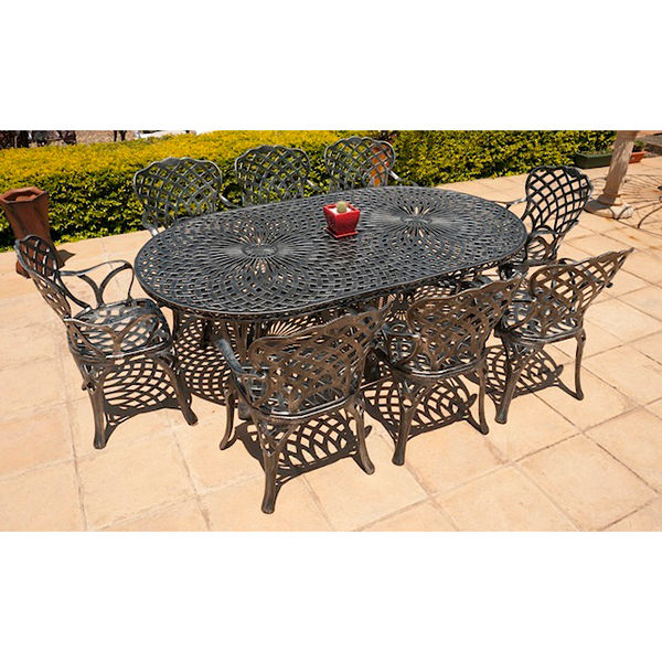Ageless & Beautiful!   8 Seater Cast Aluminium Patio Furniture Set / Garden Furniture Set / Outdoor Furniture Set - 8 x King Diamond Chairs with  125cm x 225cm  Oval King Diamond Table