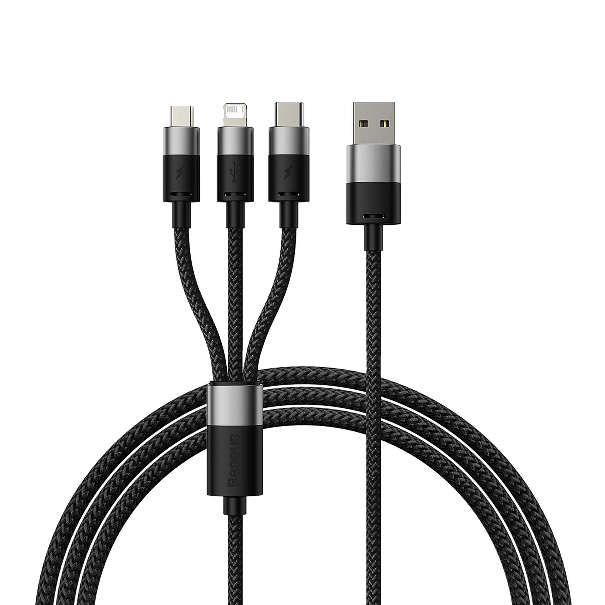 Baseus StarSpeed 1-for-3 Fast Charging Data Cable USB to M+L+C 3.5A 0.6m - Cluster Black