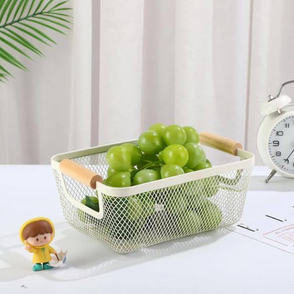 Small Stainless Steel Mesh Storage Basket - White