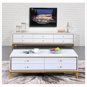 Asher Coffee Table + TV Stand Set (White)