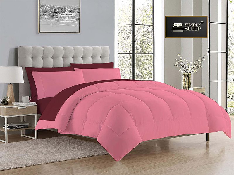 Everyday Collection Reversible Comforter Set - 90 GSM - Queen - Pomegranate - Pink Frosting- (01 Set)