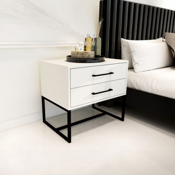 Bedside Pedestal Lilo Satin White - Black Frame
