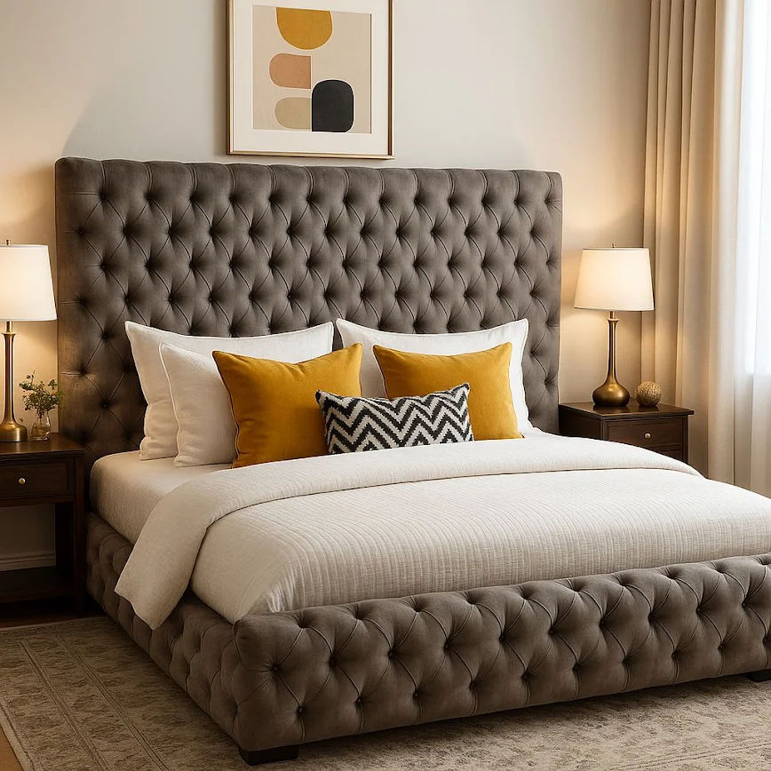 Luxury Tufted Upholstered Platform Base and Headboard King- 183cm Base & 280cm Headboard