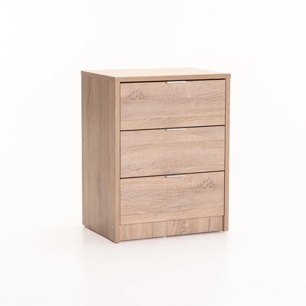 KAPPY 3 Drawer Pedestal – Light Oak Finish | Compact Bedroom Storage Unit