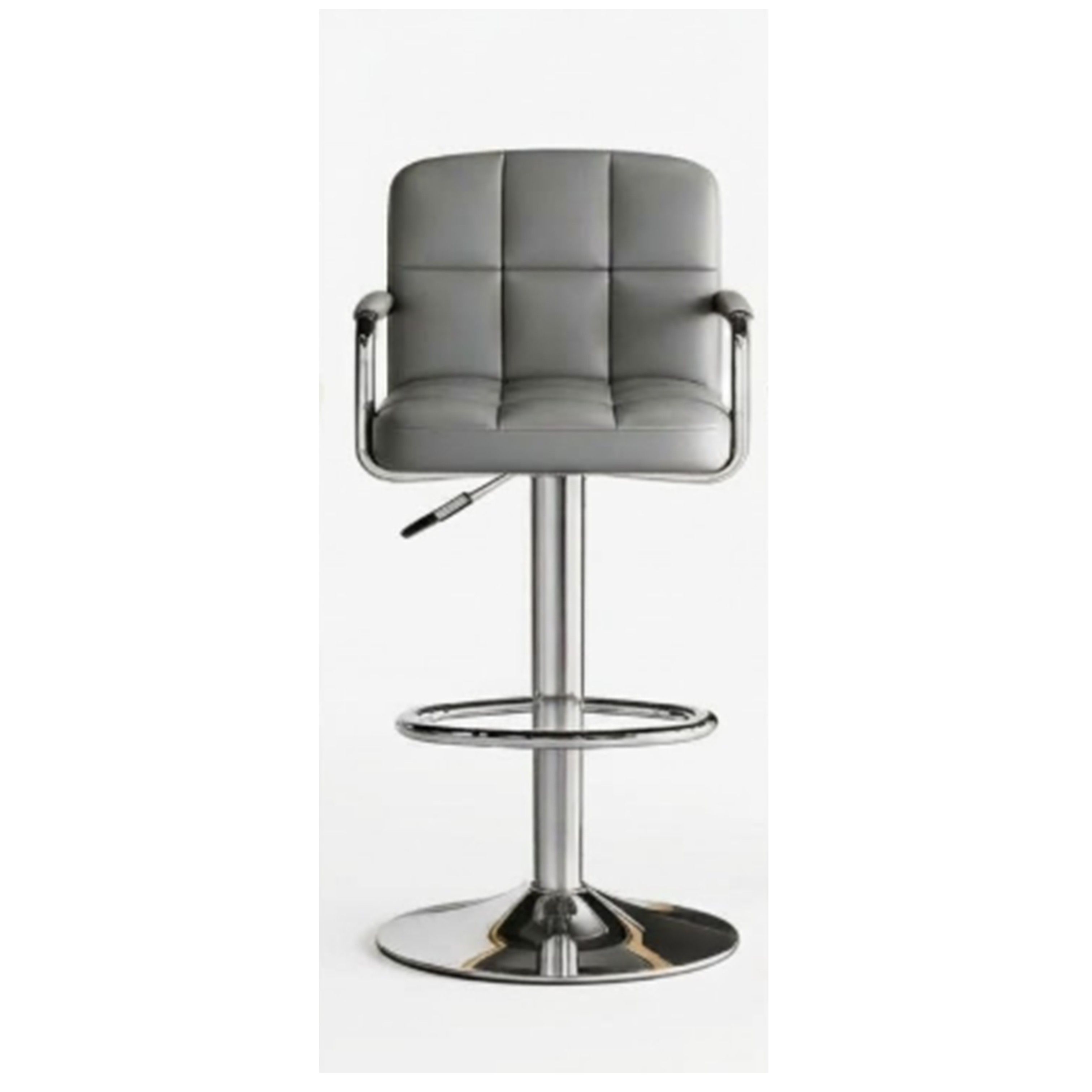 Madiega Furniture - Contemporary Grey Leatherette Swivel Bar Stool with Padded Armrests & Chrome Pedestal