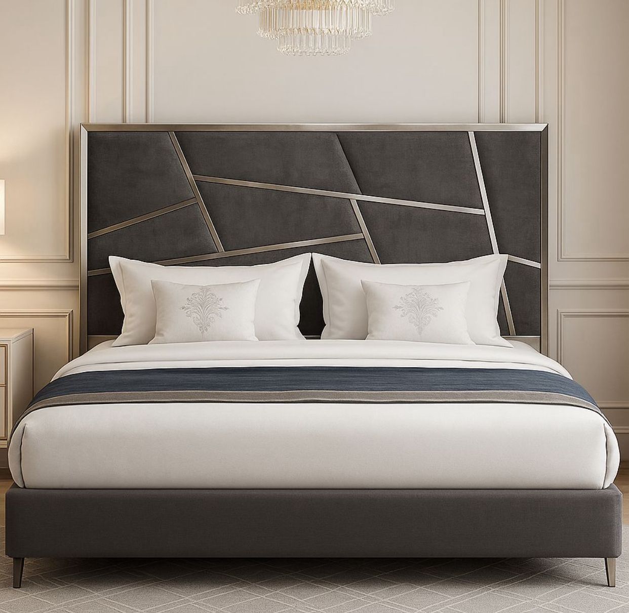 EFURN- Regalia King Size Headboard Grey & Silver