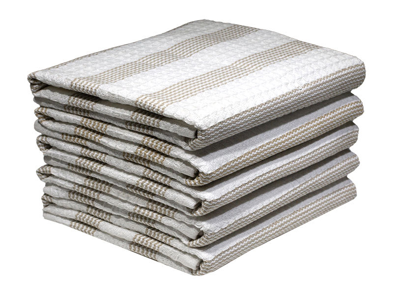 Multipurpose, Easy Fit, Absorbent Kitchen Towel - Design 2330 - 049x067cms - (05 Pc Pack) - Stripes - Beige
