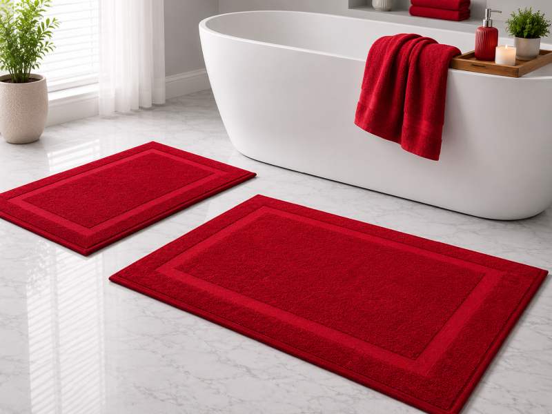 Plush 750GSM - Bath Mat - 050x080cm - Racing Red(2pc Pack)