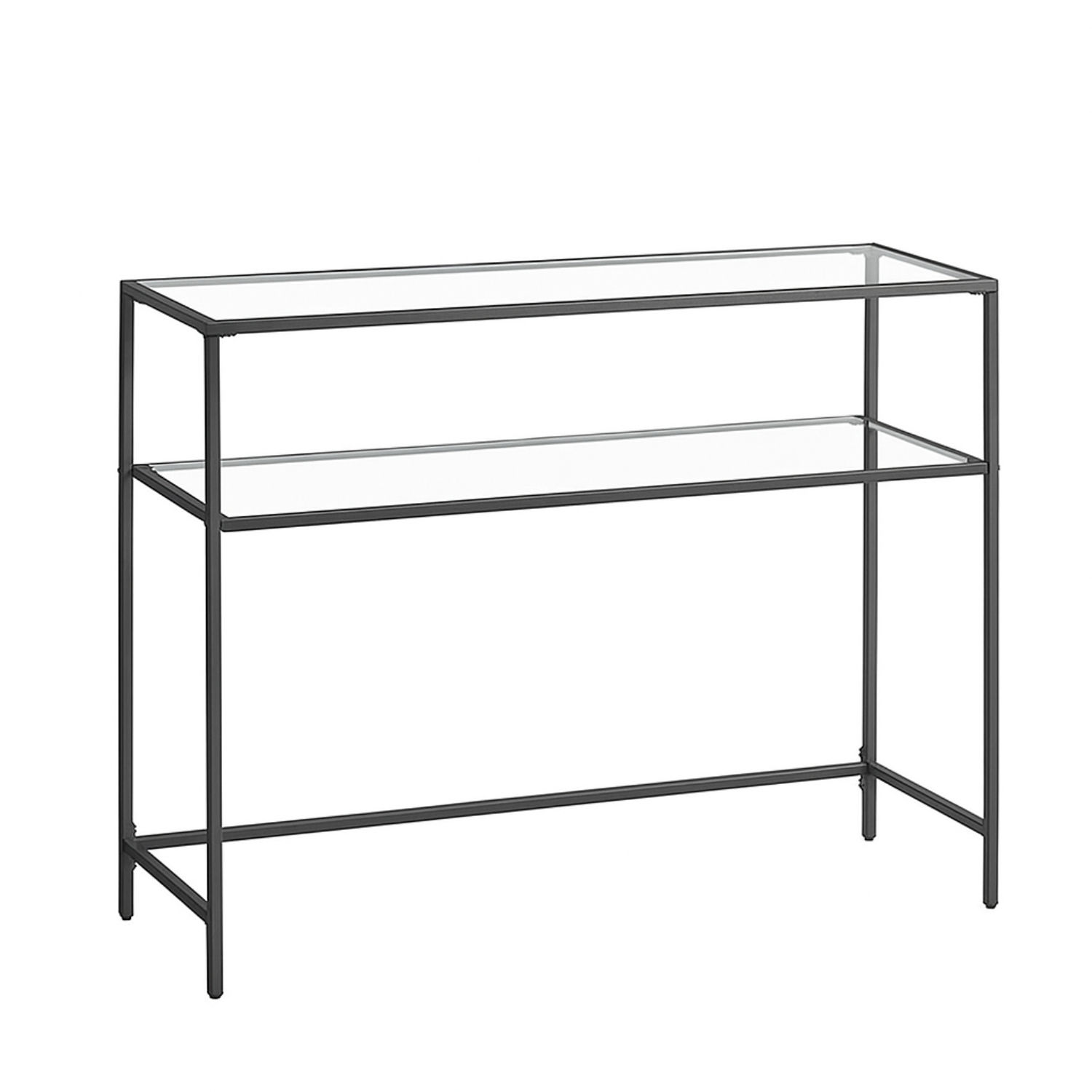 BLACK GLASS CONSOLE TABLE - 2-TIER MODERN ENTRYWAY SOFA TABLE