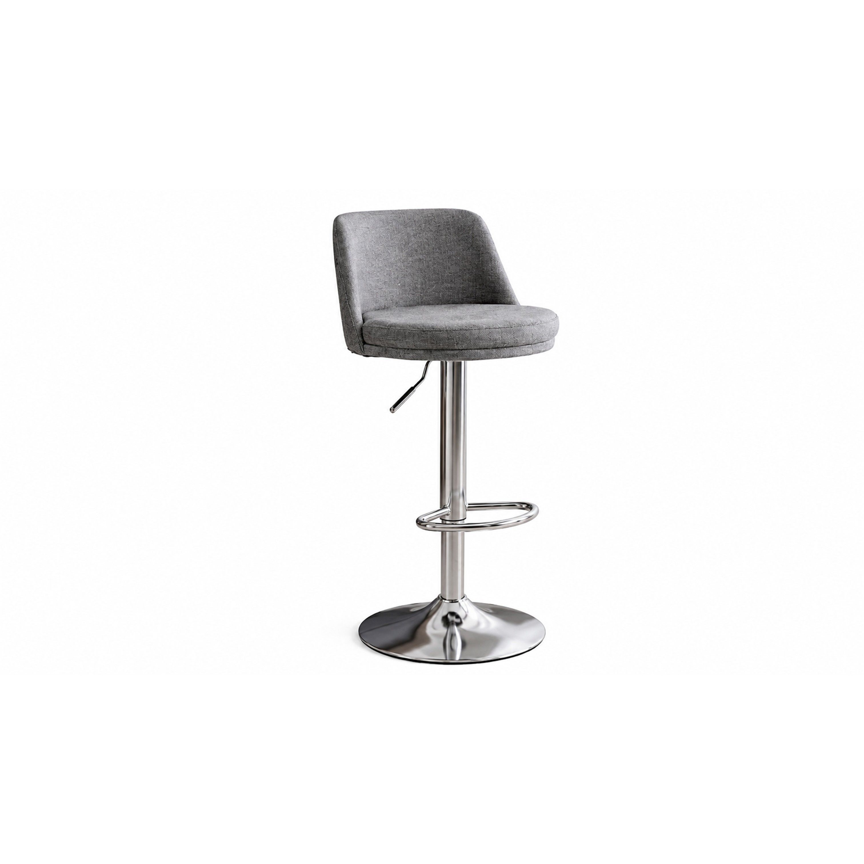 Madiega Furniture - Contemporary Grey Fabric Adjustable Swivel Bar Stool with Polished Chrome Base