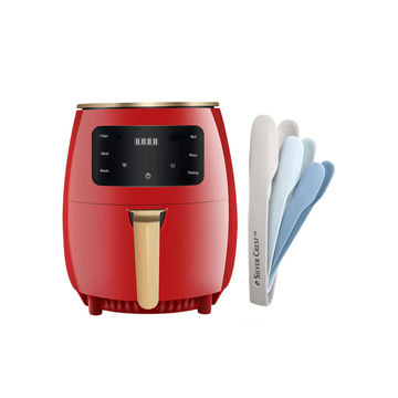 Silver Crest XL Digital Air Fryer Including a Nesting Tongs Set - Red