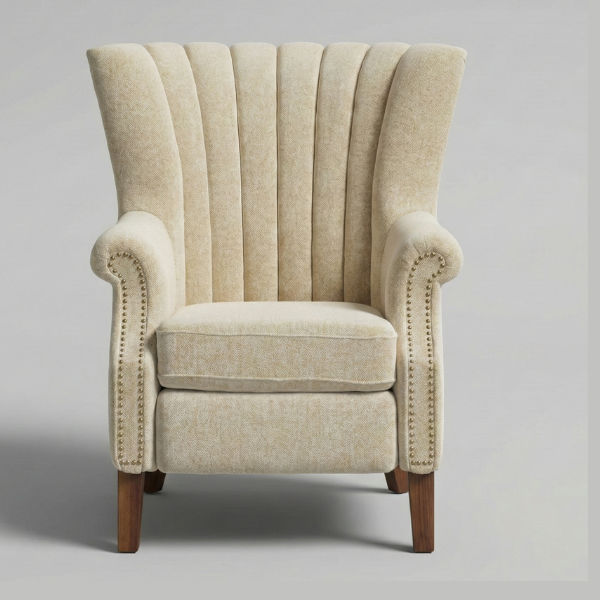 The Arch - Cream Channel Tufted Wingback Chair with Studs