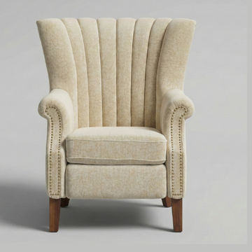 The Arch - Cream Channel Tufted Wingback Chair with Studs